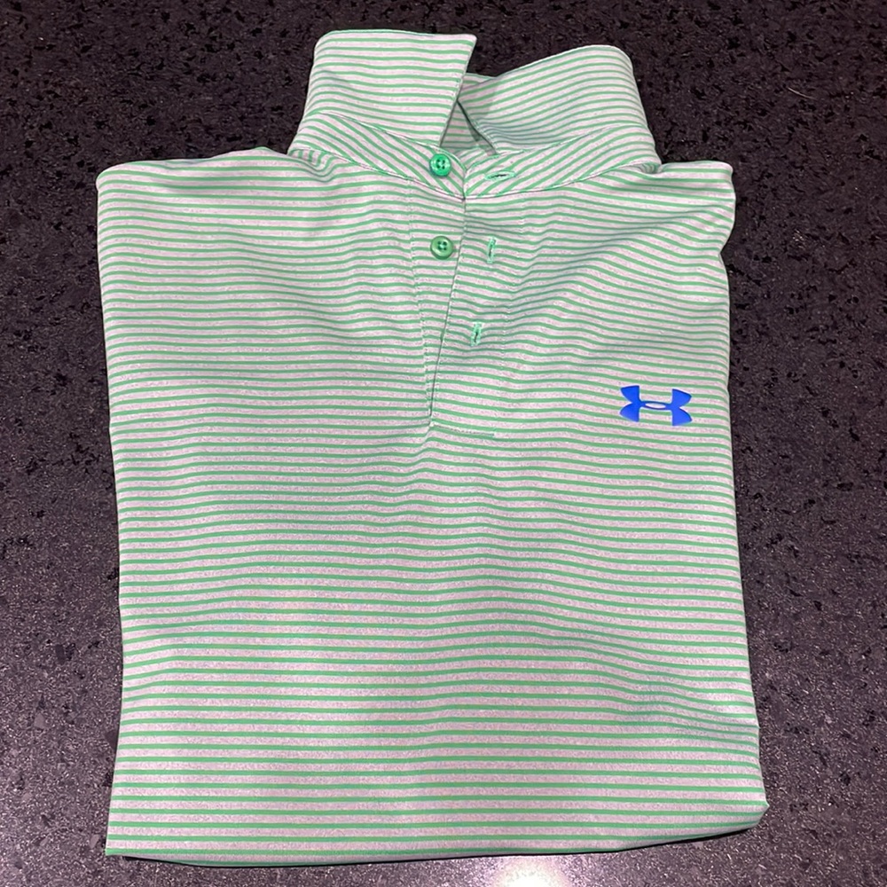 Men’s Under Armour golf polo blue green Heat Gear  size Medium